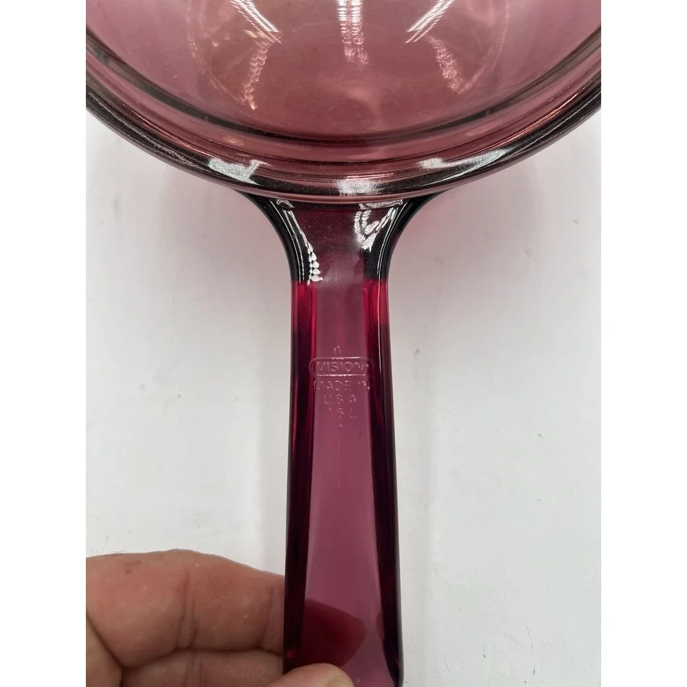 Vintage Visions Cranberry 1.5L Glass Saucepan Pot w Lid Made in USA